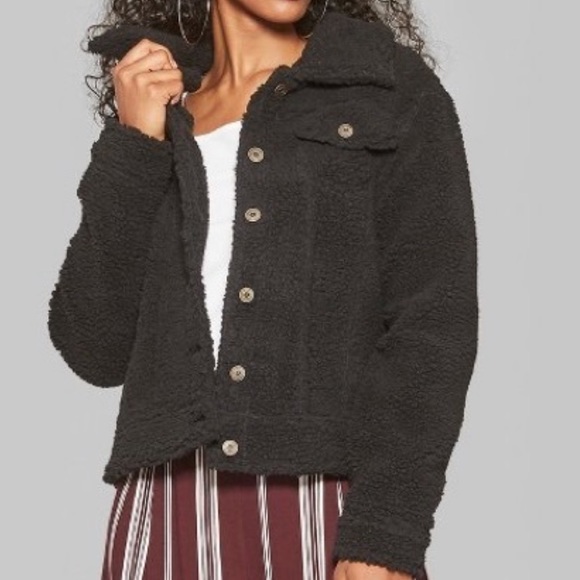 Women/'s Wild Fable Brown Cognac Sherpa Zip Up Teddy Jacket